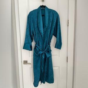 Vintage Gold Label Victoria’s Secret Long Satin Robe Size Small Womens Teal 3
